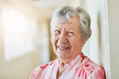 Buy stock photo Portrait of a happy elderly woman at a retirement home