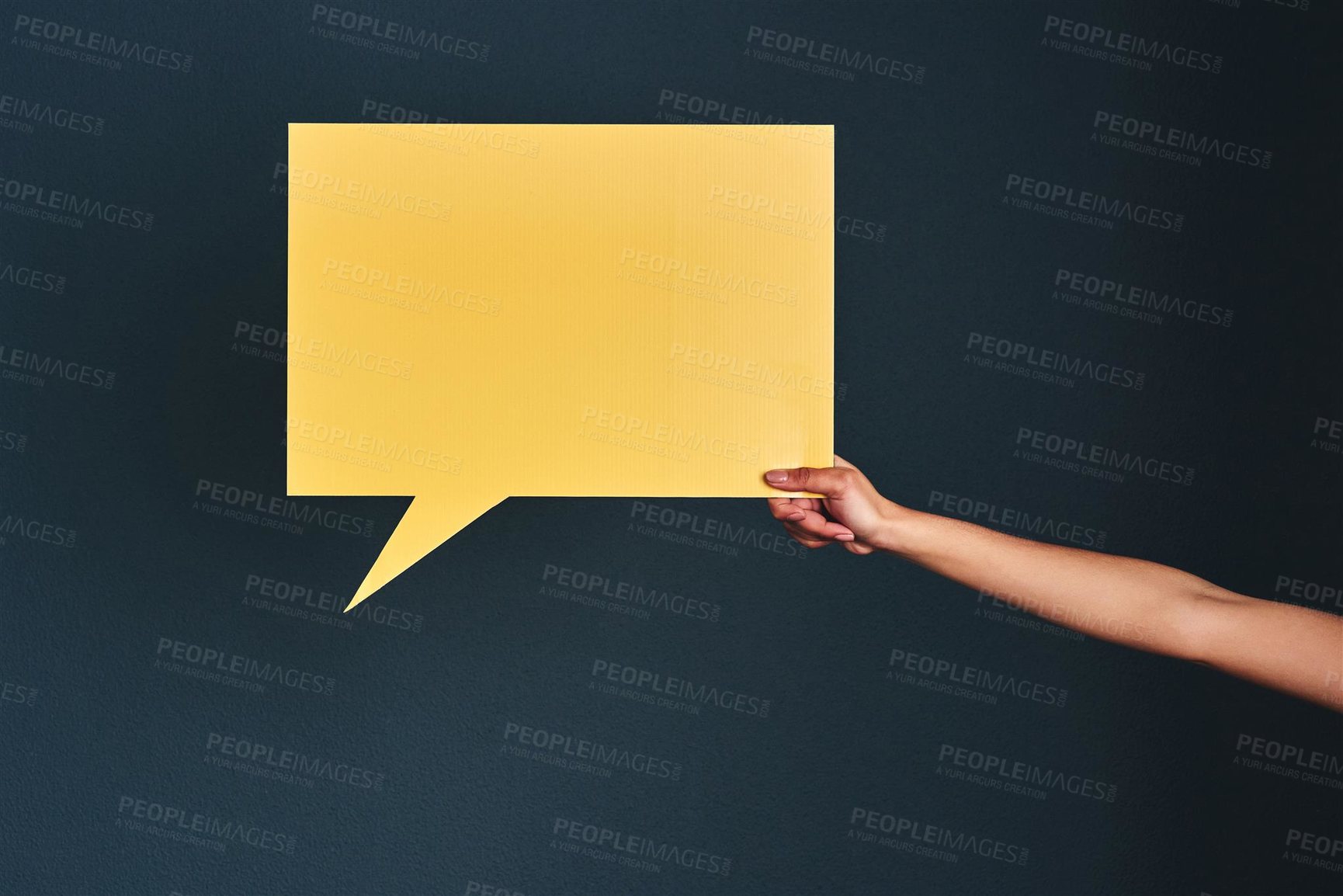 Buy stock photo Cropped shot of an unrecognizable woman holding a speech bubble