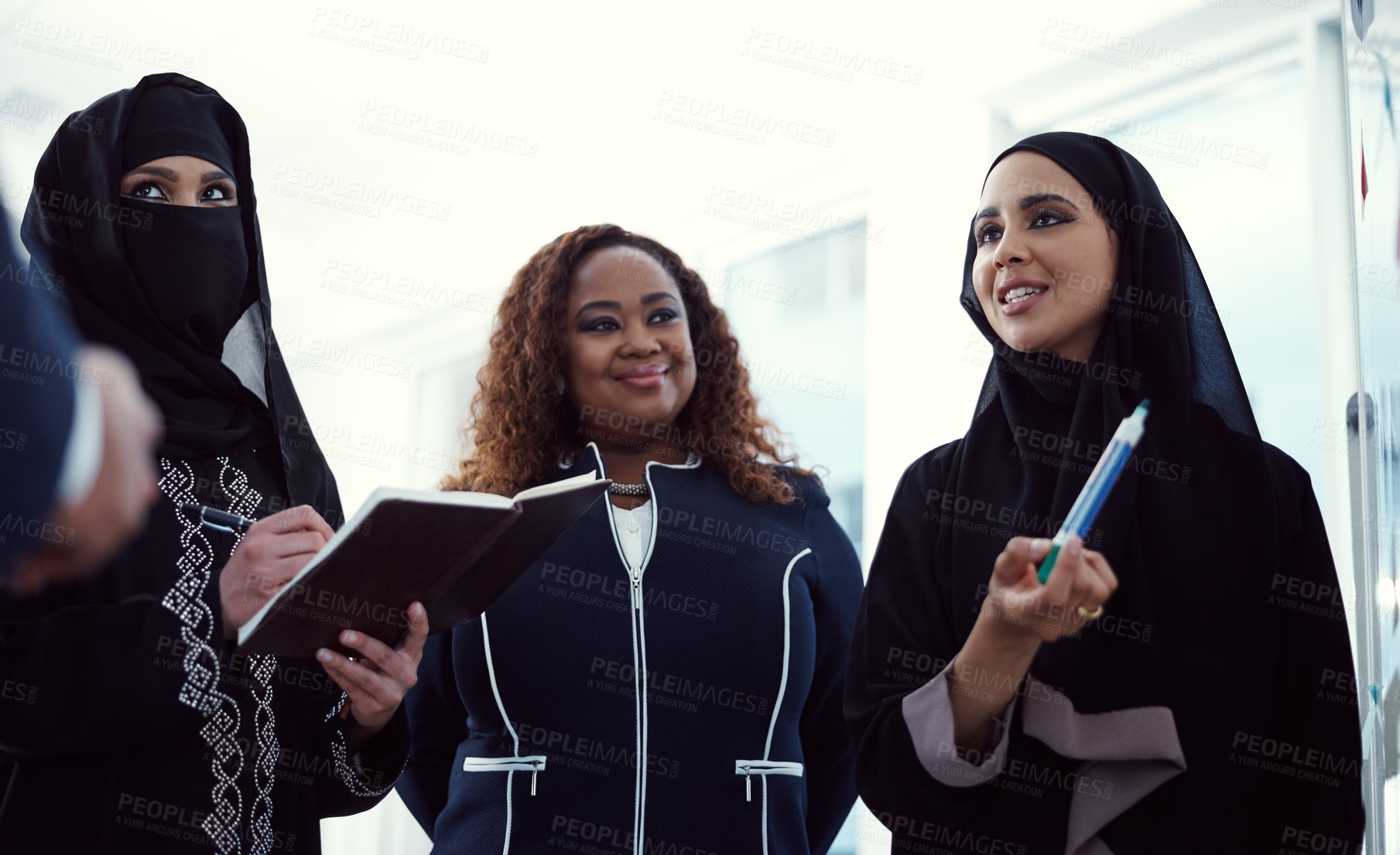 Buy stock photo Training, speaker and business woman in meeting for global advisor, teaching and upskill seminar. Presentation, coaching and company development with employees in workshop for team and feedback