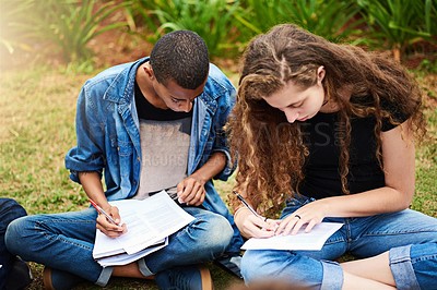 Buy stock photo Shot of college students outside