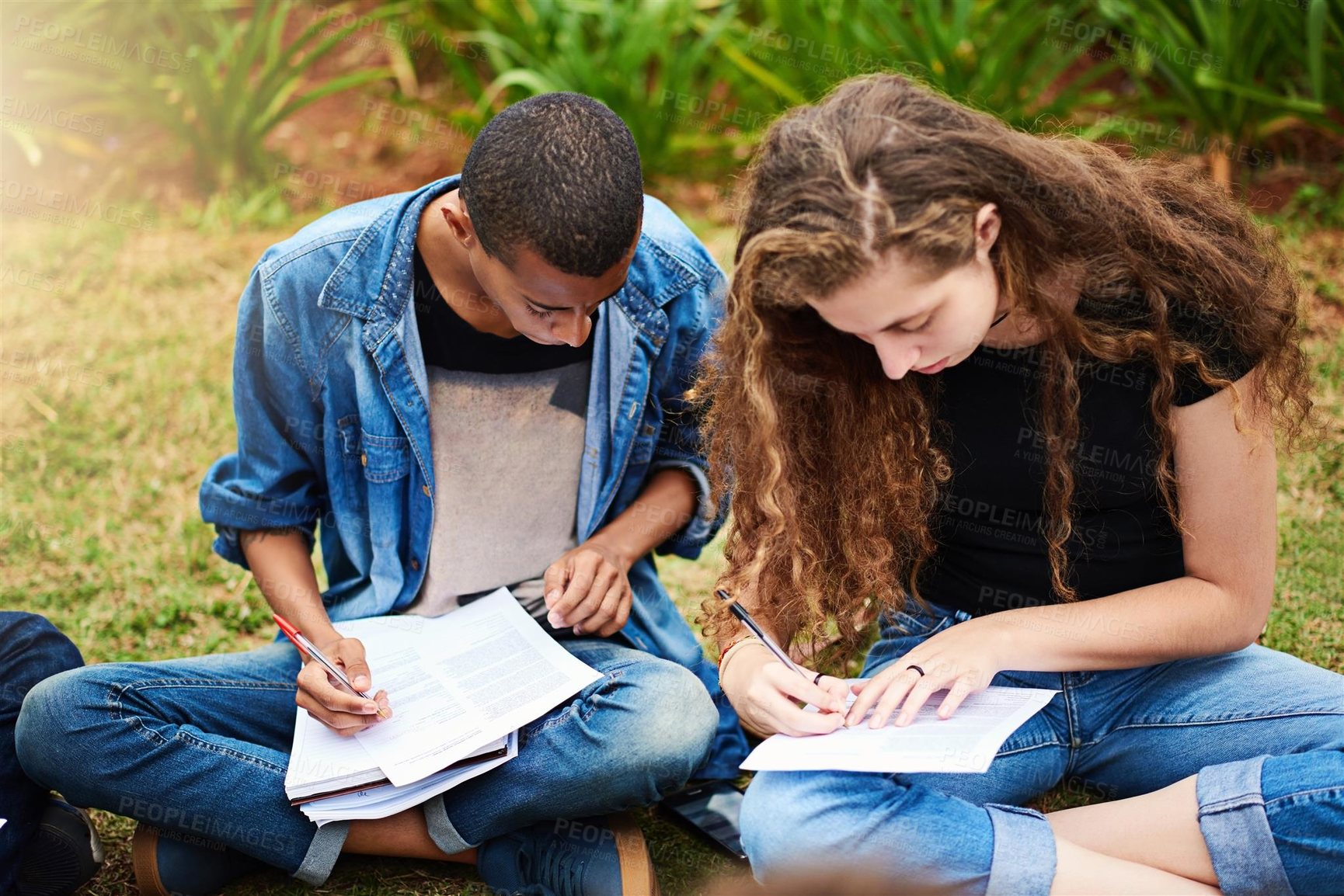 Buy stock photo Shot of college students outside