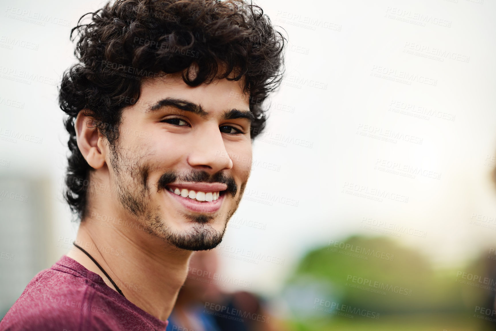 Buy stock photo Portrait of a young handsome male college student outside