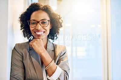 Buy stock photo Cropped portrait of a beautiful businesswoman in a office