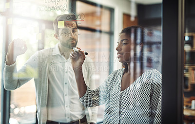 Buy stock photo Cropped shot of businesspeople discussing ideas