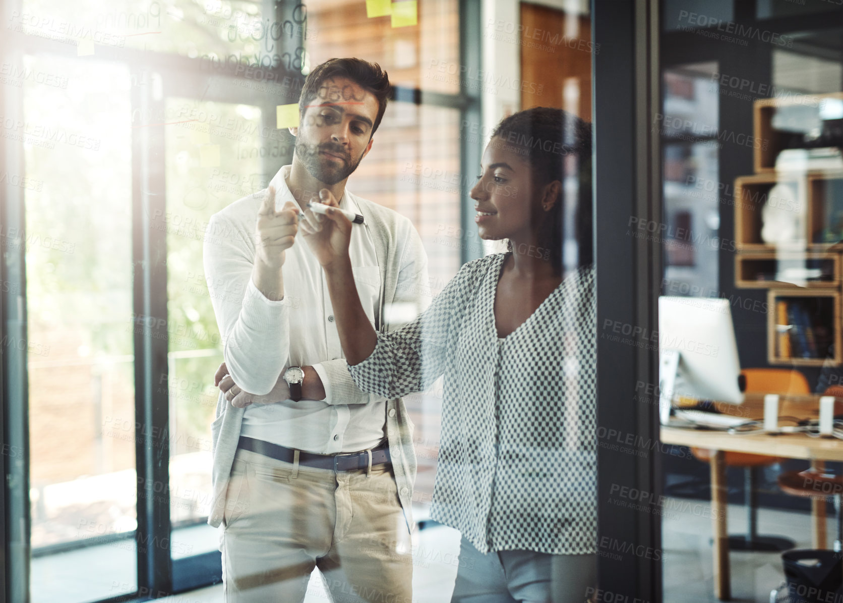 Buy stock photo Cropped shot of businesspeople discussing ideas