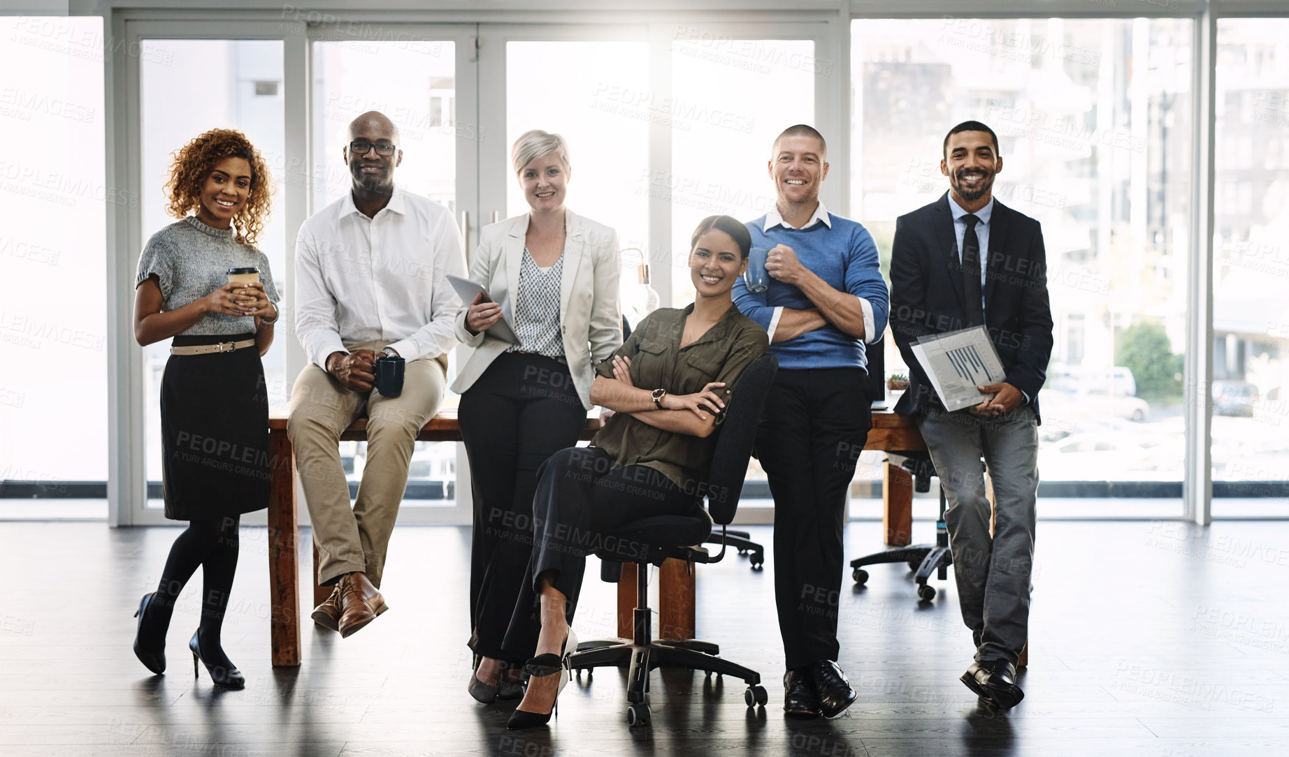 Buy stock photo Diversity, smile and portrait of business people in office for support, community and happy. Teamwork, collaboration and solidarity with group of employees for mission, commitment and mindset