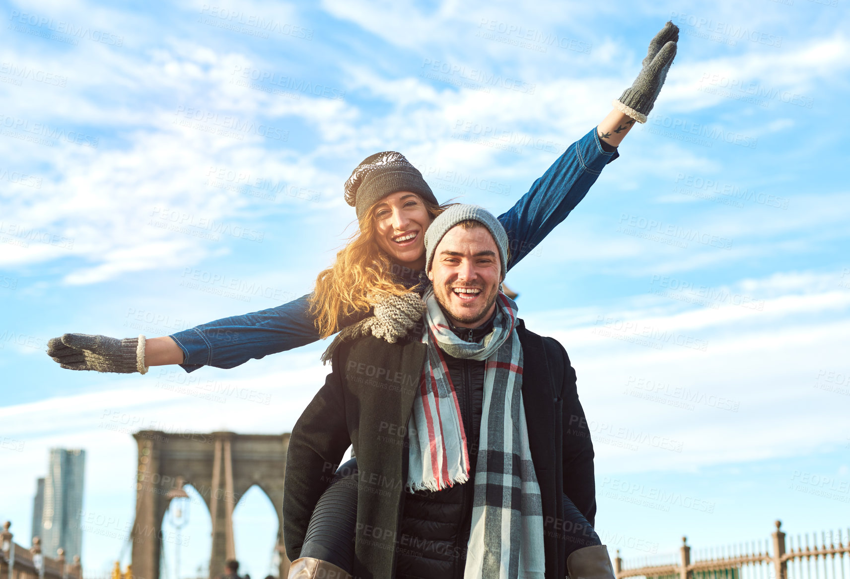 Buy stock photo Shot of an affectionate young couple enjoying their foreign getaway