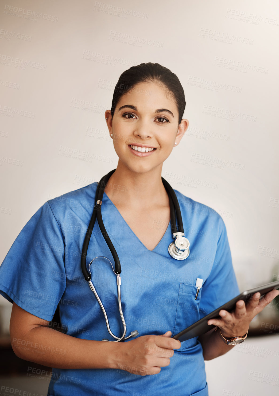 Buy stock photo Smile, woman and doctor of clipboard in hospital for medical prescription, checklist and patient information. Portrait, healthcare worker and document for schedule, data report of treatment at clinic