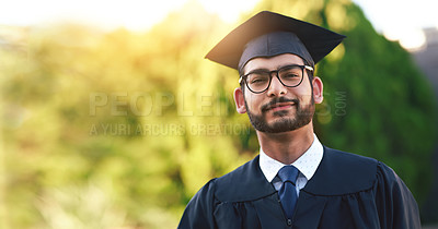 Buy stock photo Portrait of a university student on graduation day