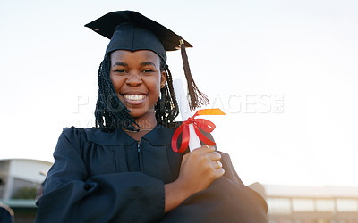 Buy stock photo Portrait of a university student on graduation day