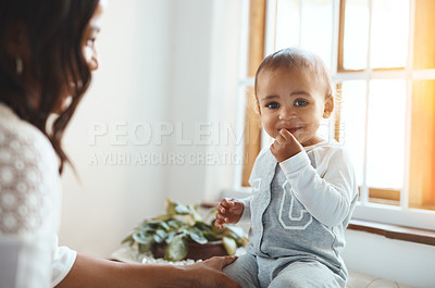Buy stock photo Cropped shot of a mother with her adorable baby boy