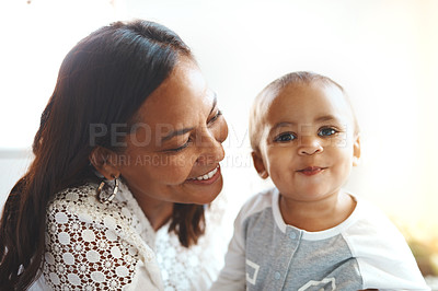 Buy stock photo Cropped shot of a mother with her adorable baby boy