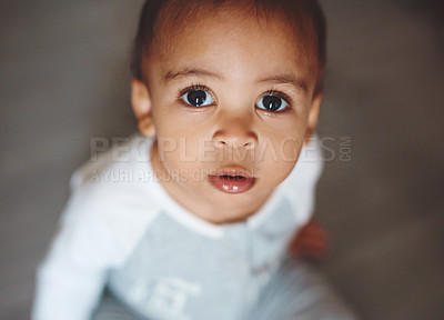 Buy stock photo Shot of an adorable little baby at home