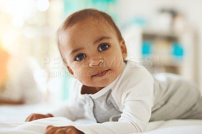 Buy stock photo Shot of an adorable little baby at home