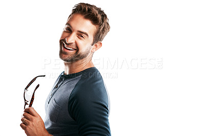 Buy stock photo Studio portrait of a young man posing against a white background