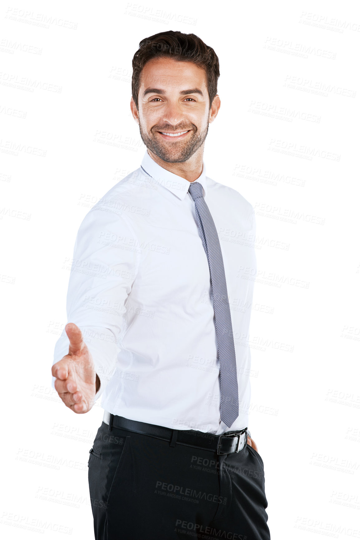 Buy stock photo Studio shot of a handsome young businessman posing against a white background