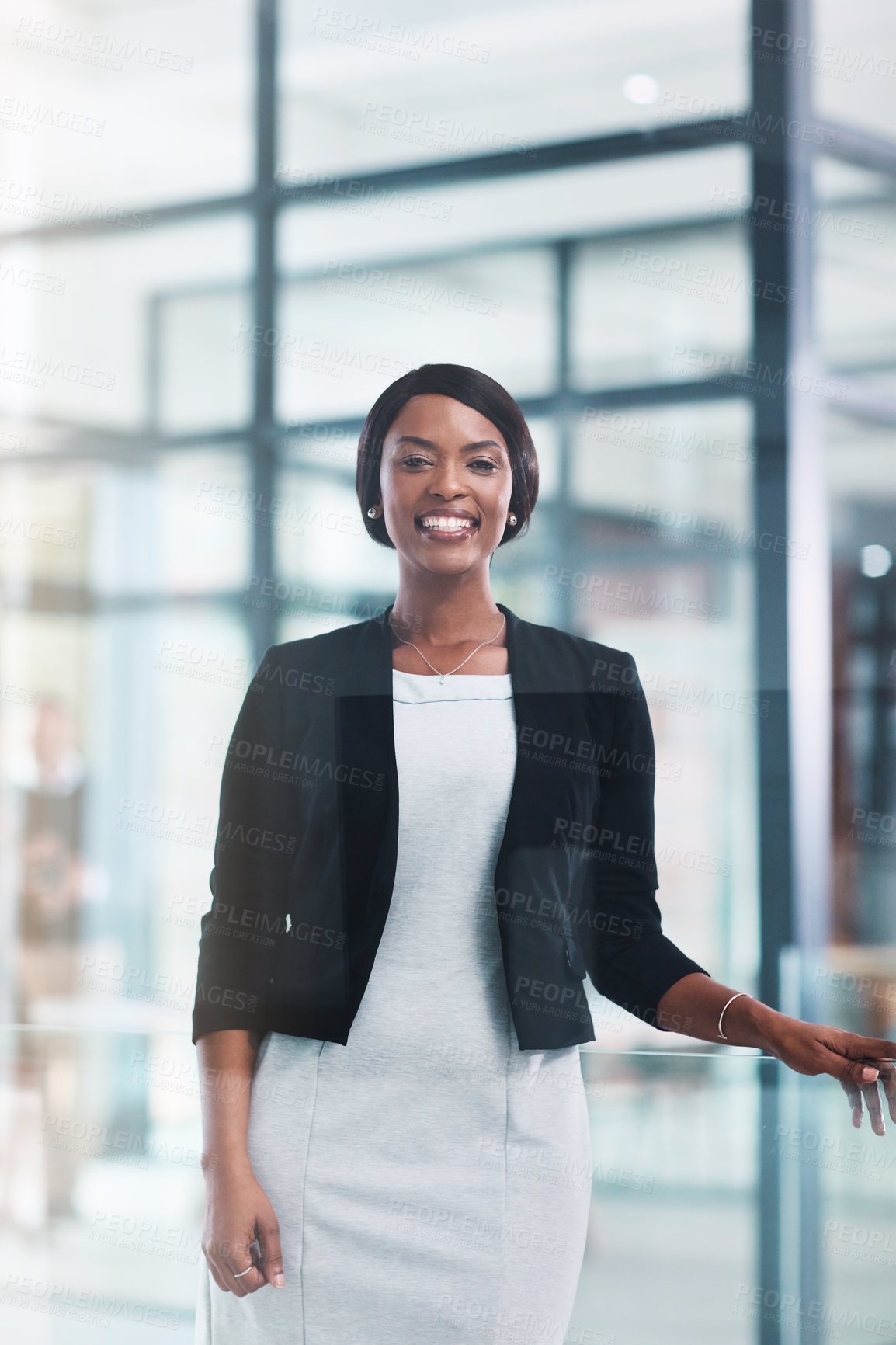 Buy stock photo Black woman, attorney and confident portrait with law firm, lawyer agency and pride for goals, vision and motivation. Happy business, professional company employee and consultant in modern office