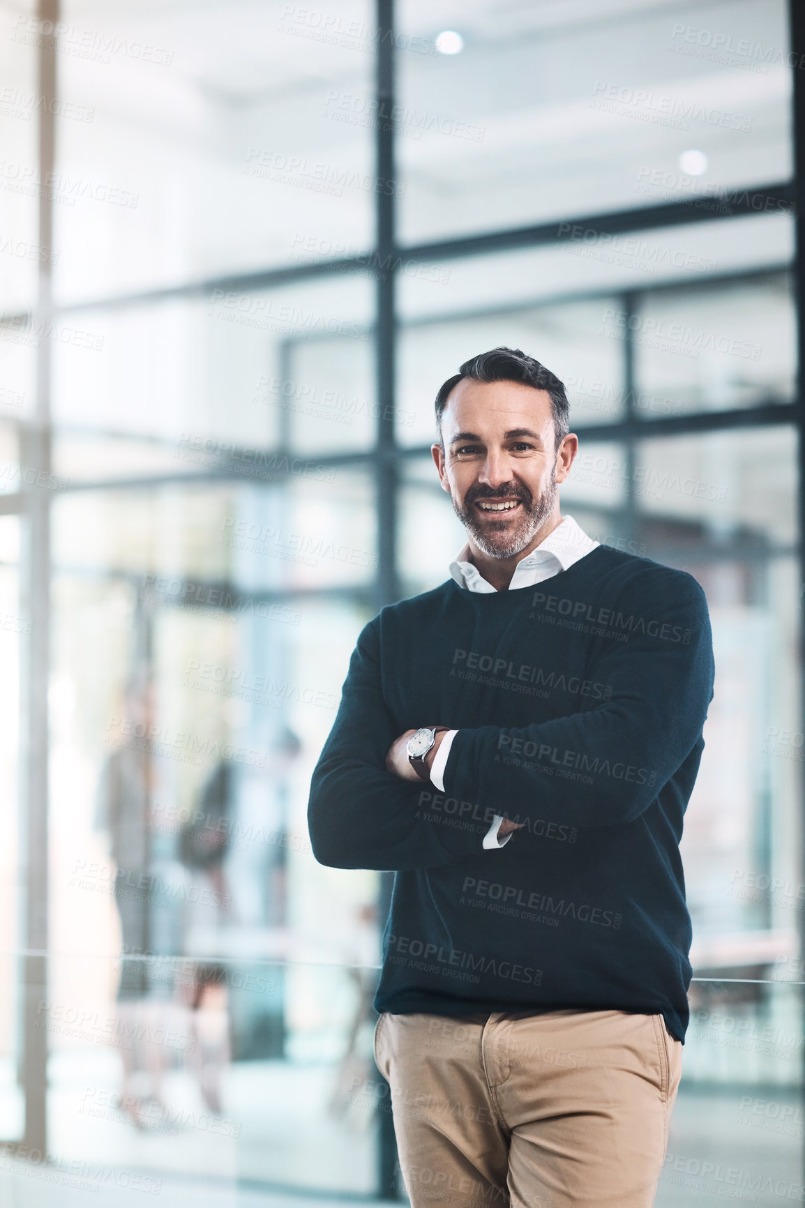 Buy stock photo Mature, lawyer and portrait with law firm, attorney agency and proud manager for goals, vision and motivation. Happy businessman, professional company employee and worker in modern consultant office