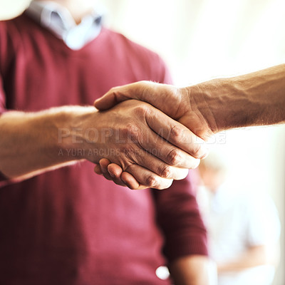 Buy stock photo Shaking hands, welcome and deal in meeting or hello, negotiation for business contract or onboarding. Greeting, handshake and together for hiring agreement, collaboration or teamwork with thank you