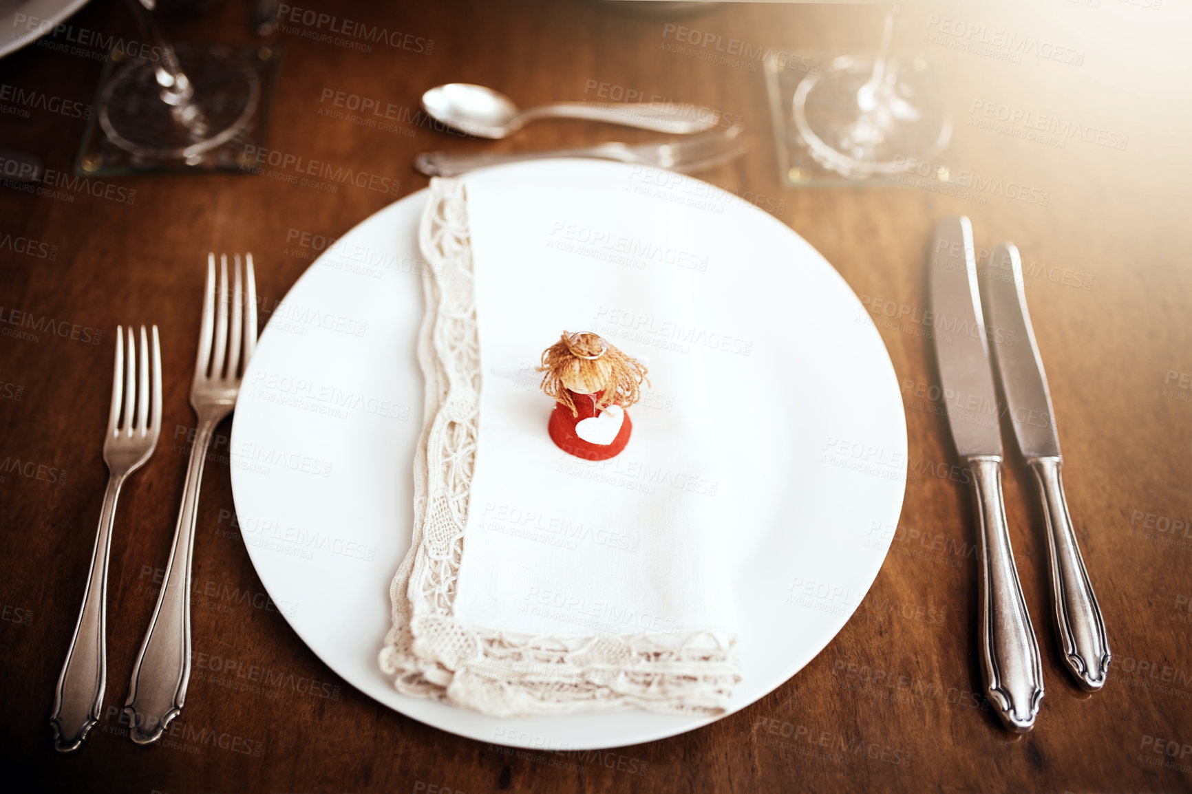 Buy stock photo Closeup shot of a place setting on a table at Christmas