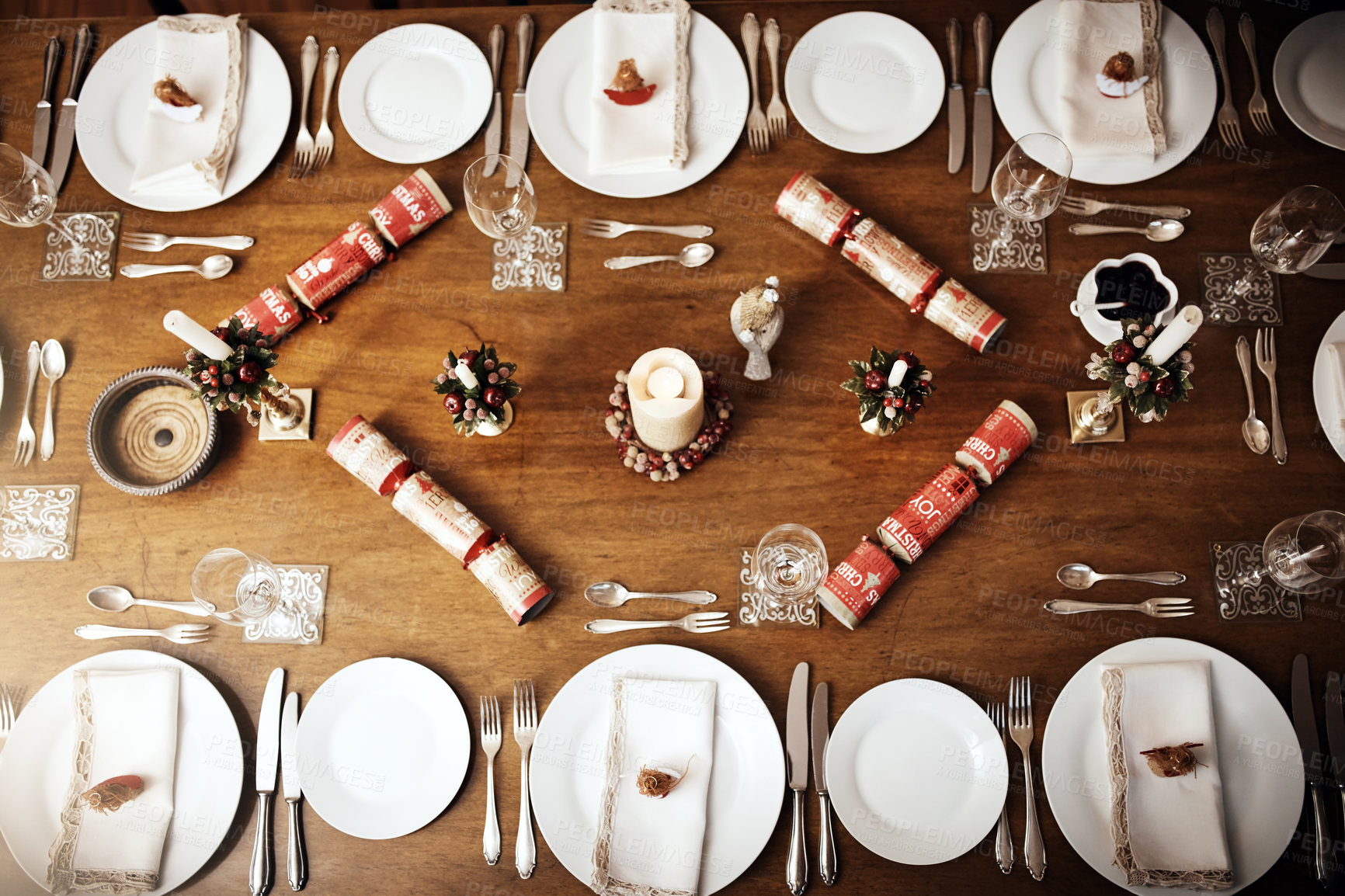 Buy stock photo High angle shot of a place setting on a table at Christmas