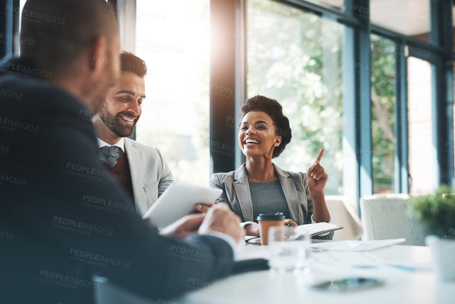 Buy stock photo Meeting, diversity and business people in discussion in the office boardroom planning a project. Collaboration, teamwork and group of multiracial corporate employees working together in the workplace