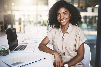 Buy stock photo Portrait of a young businesswoman working in a modern office