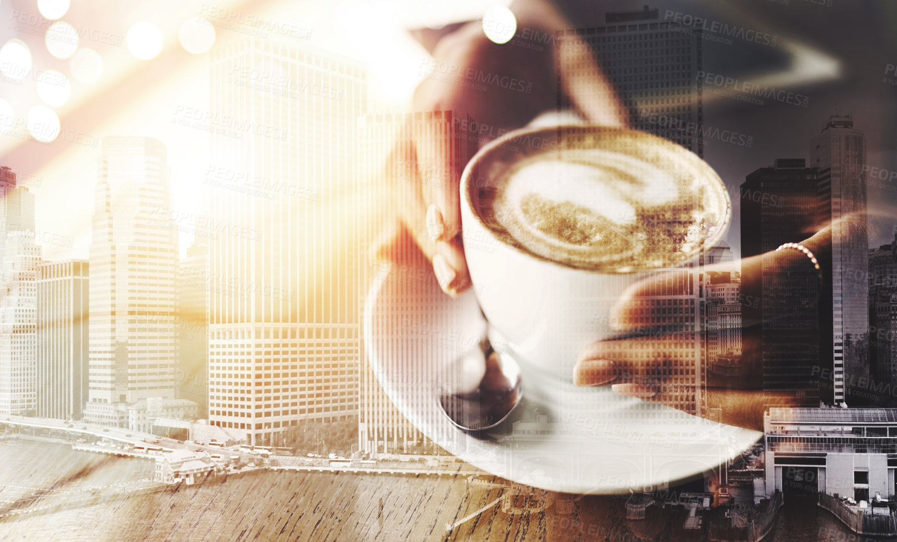 Buy stock photo Closeup shot of an unrecognizable woman having a cup of coffee at a cafe