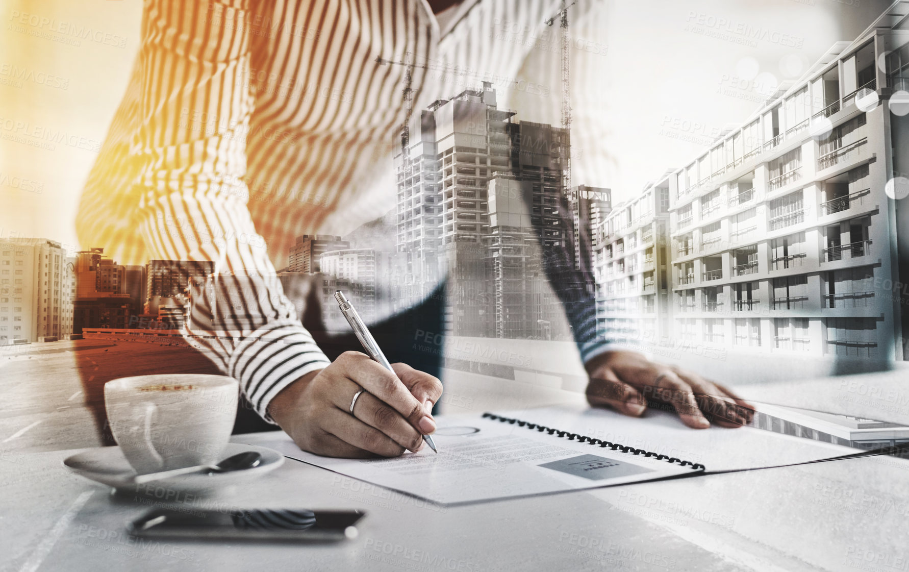 Buy stock photo Closeup shot of an unrecognizable businesswoman writing notes on a document in an office