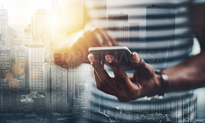 Buy stock photo Closeup shot of an unrecognizable businessman using a cellphone