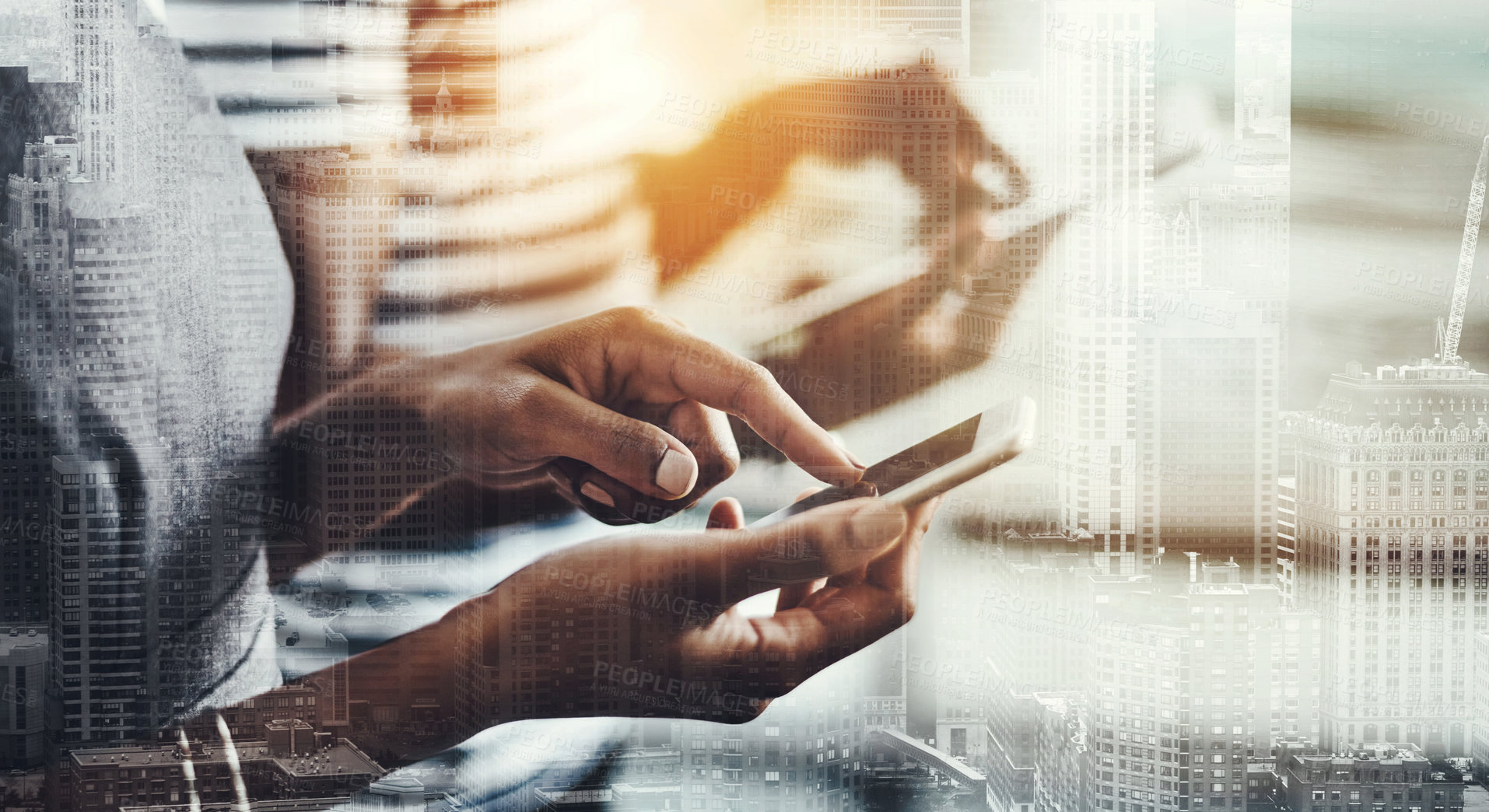 Buy stock photo Closeup shot of a group of unrecognizable businesspeople using their digital devices in an office