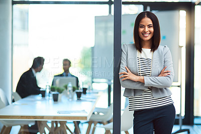 Buy stock photo Portrait of a beautiful young businesswoman in the workplace