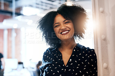 Buy stock photo Portrait of an attractive young female designer smiling and in good spirits at the office