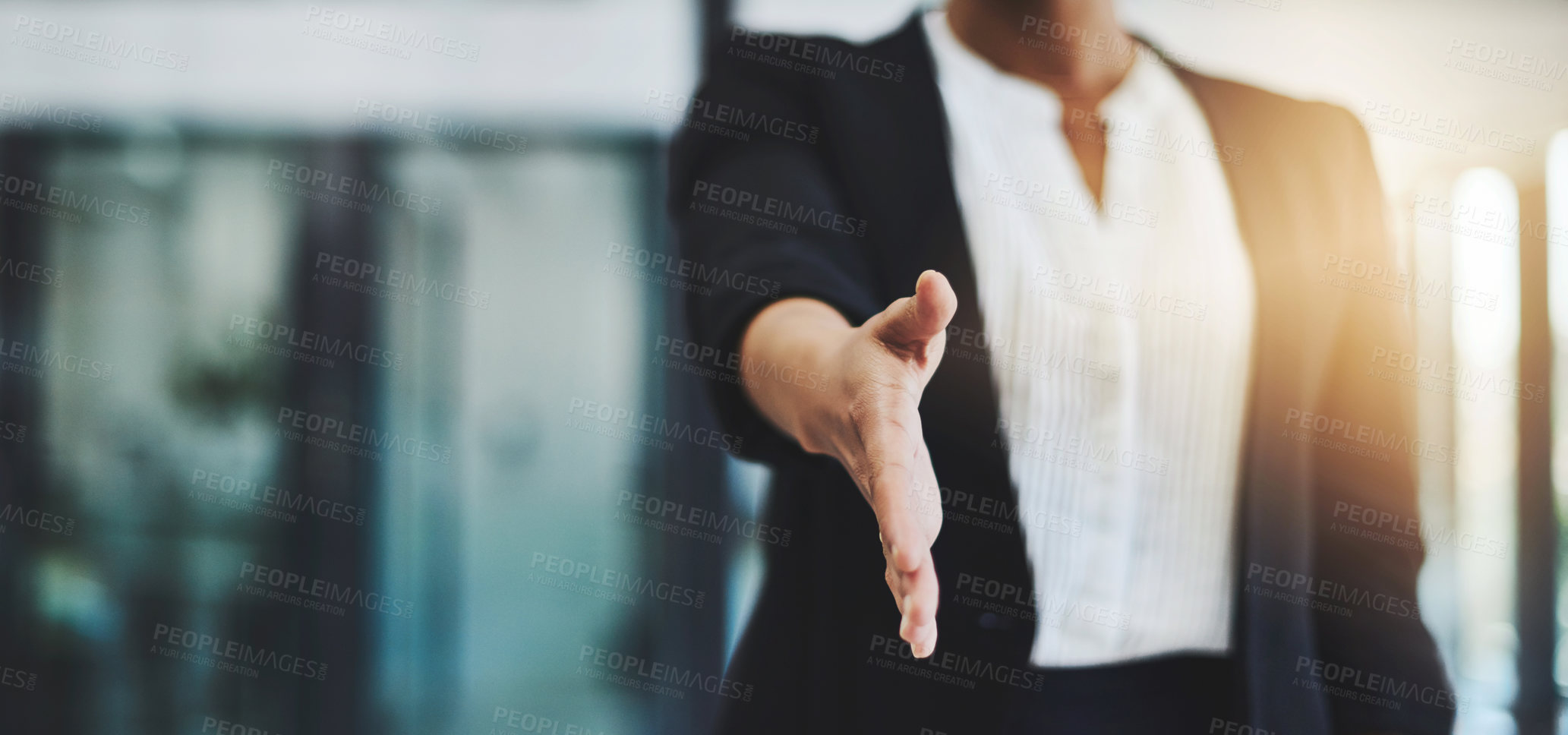 Buy stock photo Hiring, success or businesswoman shaking hands in b2b meeting for project or contract agreement. Teamwork, handshake zoom or worker with job promotion, deal negotiation or partnership opportunity 