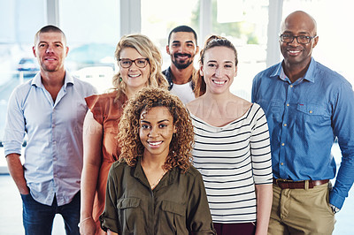 Buy stock photo Portrait of a group of people standing together