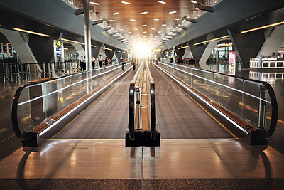 Buy stock photo Cropped shot of a moving walkway in the airport