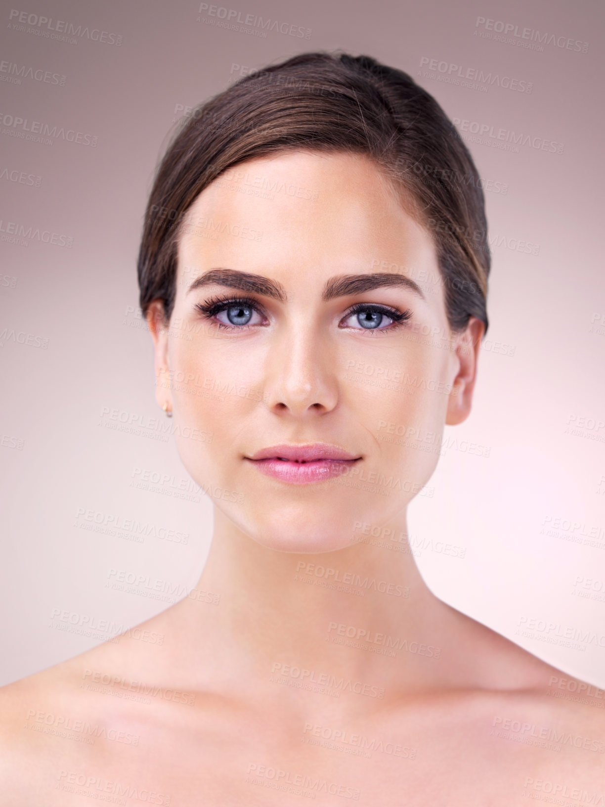 Buy stock photo Health, skincare and portrait of woman with natural, cosmetic and facial treatment for glow. Wellness, beauty and female person from Germany with face, dermatology and routine by studio background.