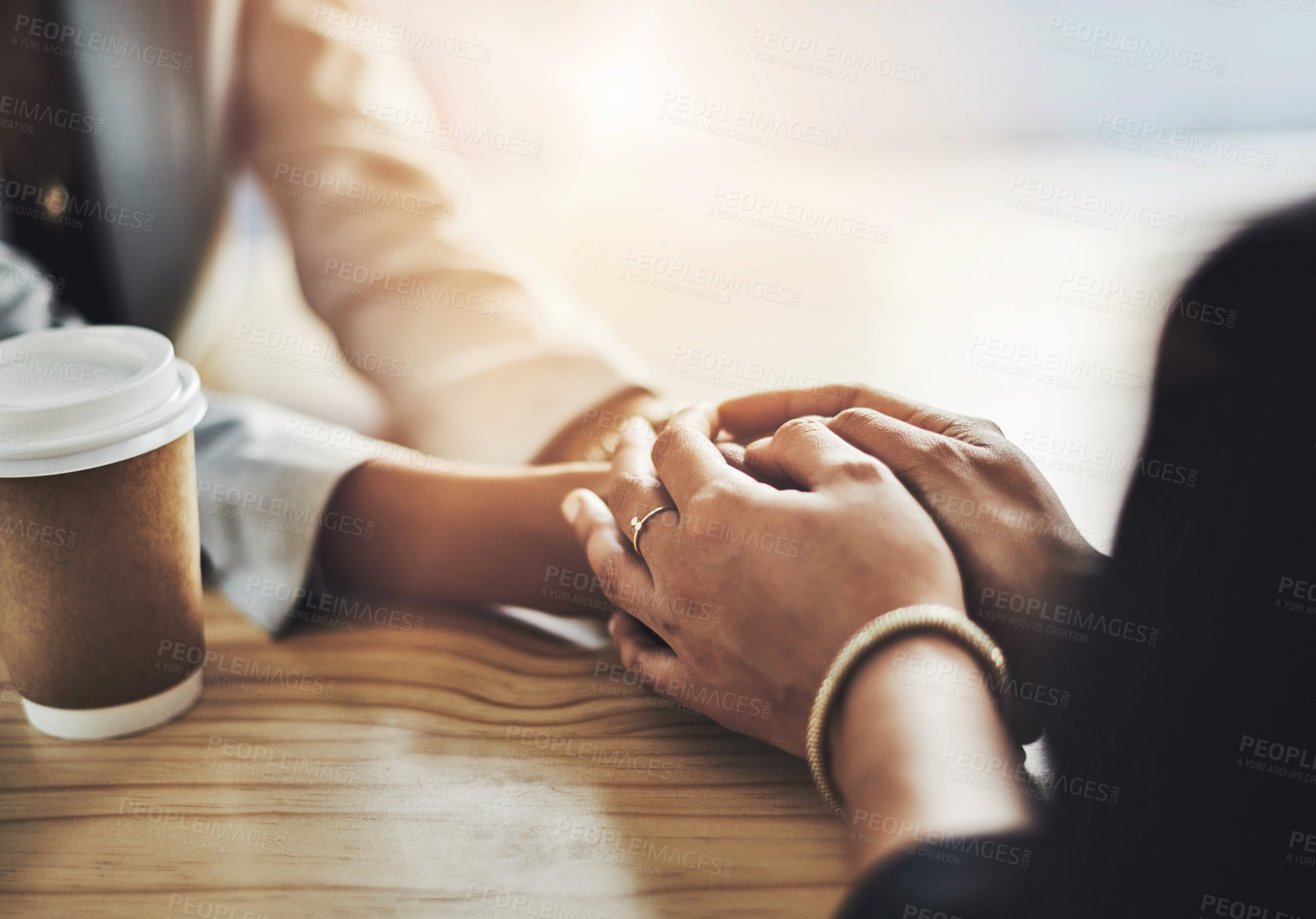 Buy stock photo Closeup shot of two women holding hands