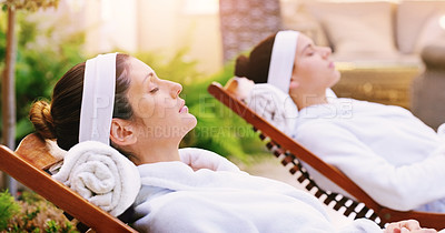 Buy stock photo Shot of two women enjoying a day at the spa