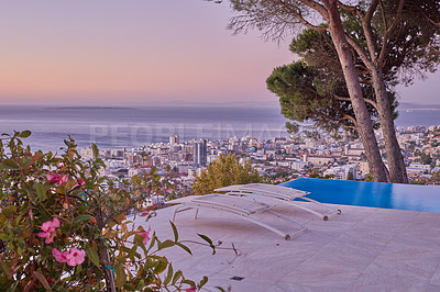 Buy stock photo Aerial view of Sea Point, Cape Town, South Africa