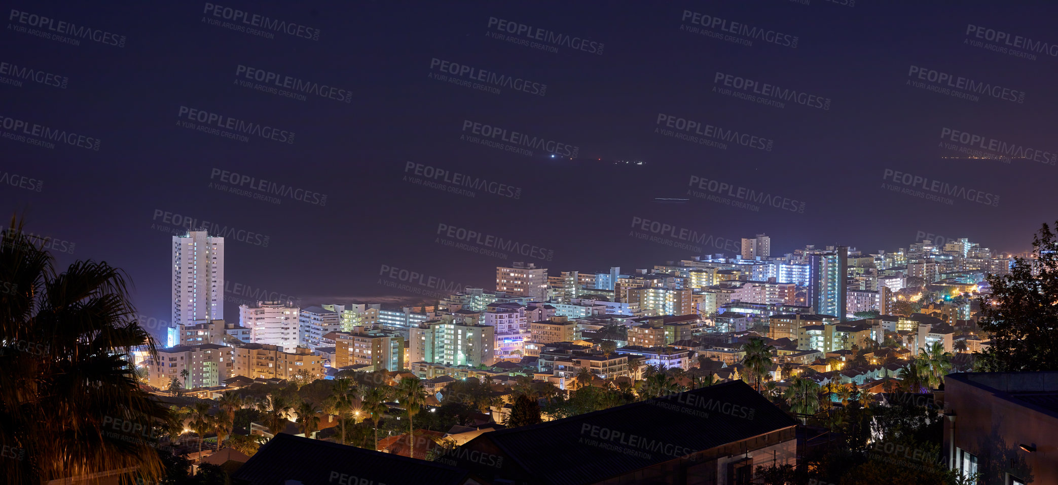 Buy stock photo Aerial view of Sea Point, Cape Town, South Africa