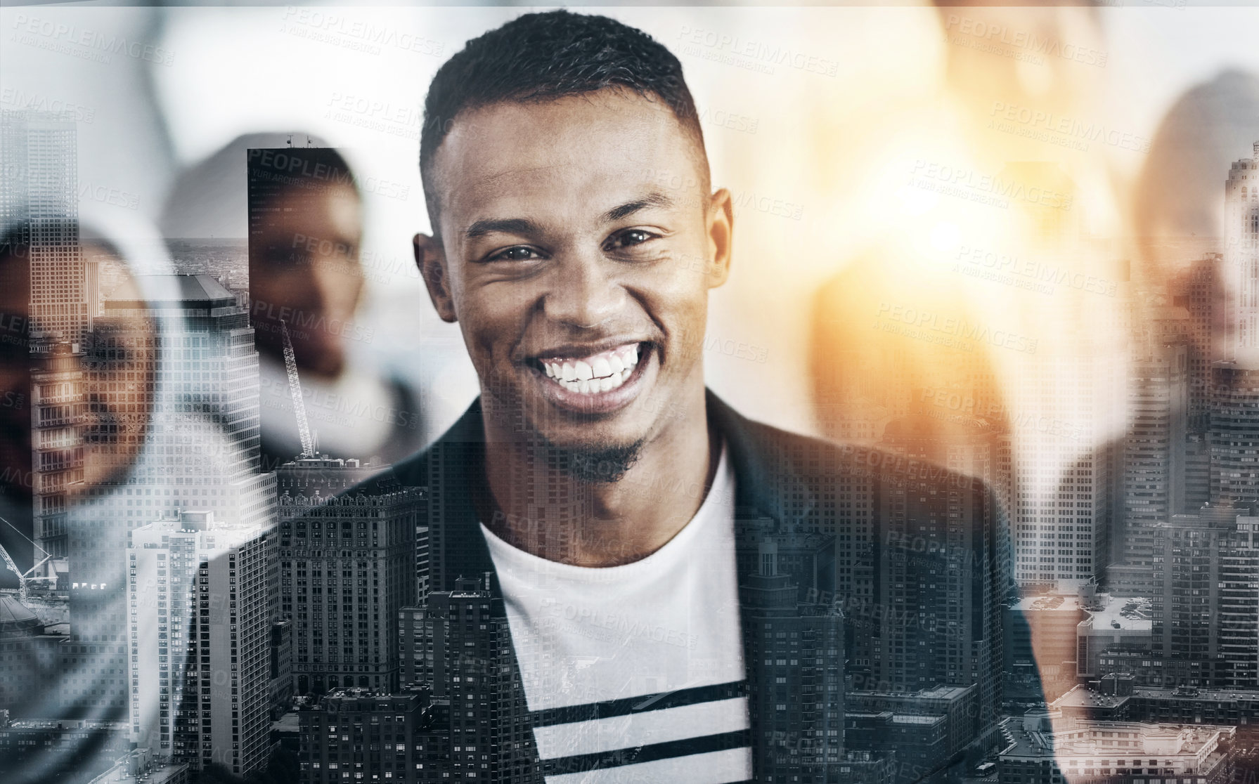 Buy stock photo Portrait of a cheerful young businessman standing in the office at work during the day