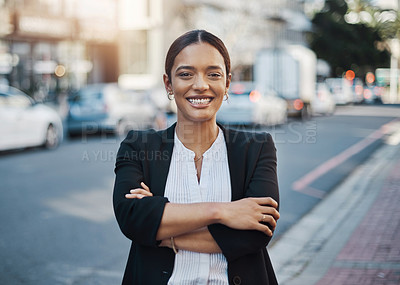 Buy stock photo Portrait of a young businesswoman in the city
