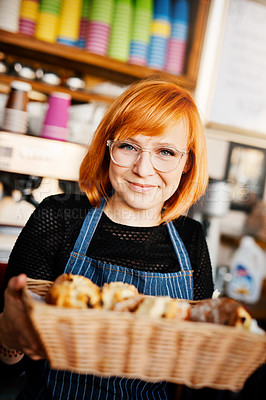 Buy stock photo Portrait of a confident young woman working in a cafe
