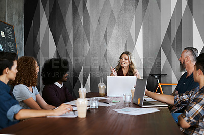 Buy stock photo Woman, coach and laptop in office for training, teaching and learning for skill or career development. People, employee and mentor or leader at workshop with internship program for motivation