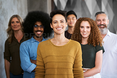 Buy stock photo Cropped portrait of a group of designers standing in their creative office