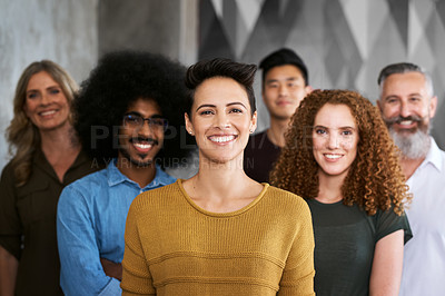 Buy stock photo Cropped portrait of a group of designers standing in their creative office