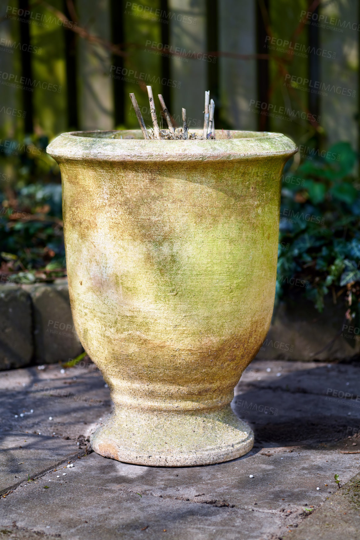 Buy stock photo In my garden - jar and flower pot