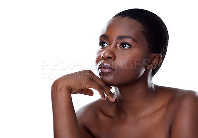 Buy stock photo Studio shot of a beautiful young woman striking a pose against a white background