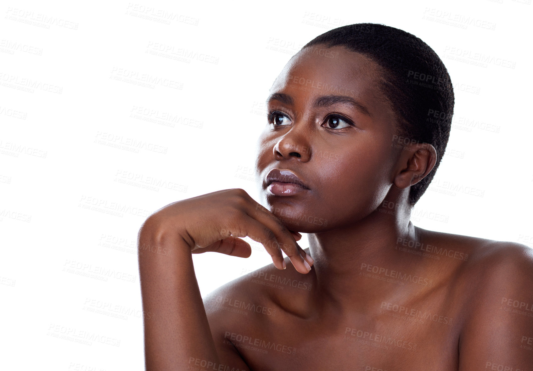 Buy stock photo Studio shot of a beautiful young woman striking a pose against a white background